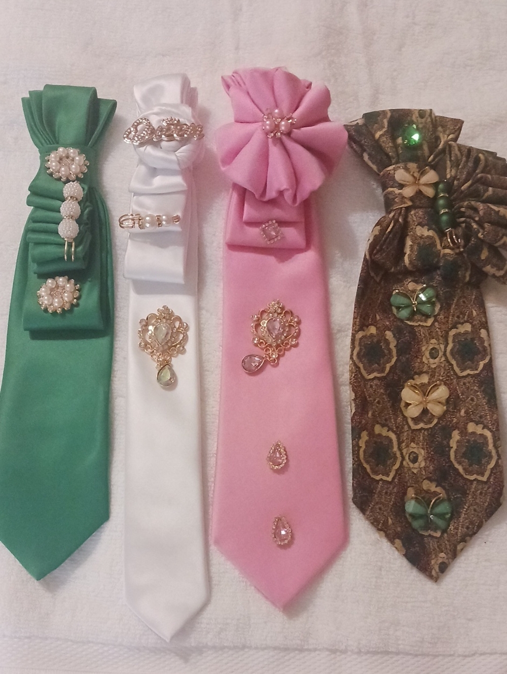 Decorative AKA Ties. Green, White,Pink,Brown, Green. Sold Separately 14.00 each.